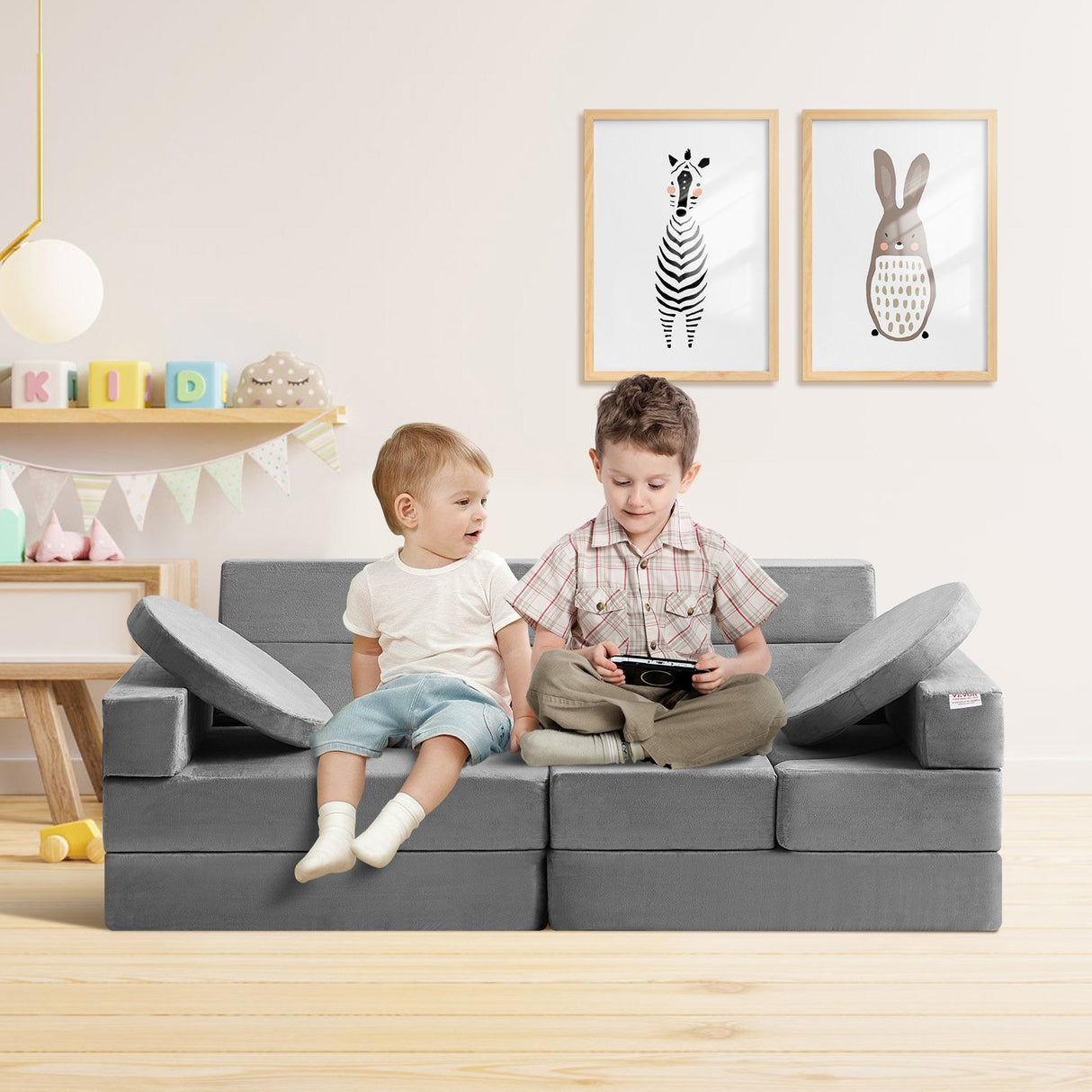 VEVOR Play Couch, 15pcs Modular Kids Nugget Couch, Toddler Foam Sofa Couch with High-density 25D Sponge for Playing, Creativing, Sleeping, Imaginative