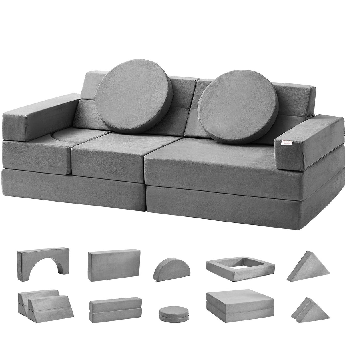 VEVOR Play Couch, 15pcs Modular Kids Nugget Couch, Toddler Foam Sofa Couch with High-density 25D Sponge for Playing, Creativing, Sleeping, Imaginative Kids Furniture for Bedroom and Playroom