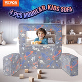VEVOR Modular Kids Play Couch 4Pcs DIY Glow in the Dark Toddler Chair Grey - Front View