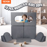 VEVOR Modular Kids Play Couch 10Pcs DIY Creative Toddler Sectional Sofa Grey - Front View