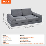 VEVOR Modular Kids Play Couch 10Pcs DIY Creative Toddler Sectional Sofa Grey - Close-Up Angle