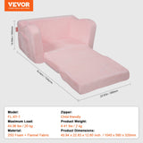 VEVOR Baby Chair Foldable 2-in-1 Comfy Baby Lounger Couch Kids Sofa Pink - Close-Up Angle