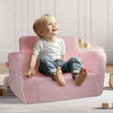 VEVOR Baby Chair Foldable 2-in-1 Comfy Baby Lounger Couch Kids Sofa Pink - Low Angle