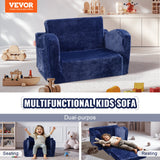 VEVOR Baby Chair Foldable 2-in-1 Comfy Baby Lounger Couch Kids Sofa Blue - Front View