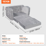 VEVOR Baby Chair Foldable 2-in-1 Comfy Baby Lounger Couch Kids Sofa Grey - Close-Up Angle