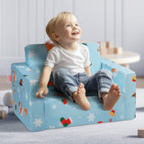 VEVOR Baby Chair Foldable 2-in-1 Baby Lounger Couch Cartoon Kids Sofa Pink - Low Angle