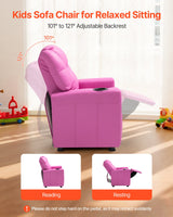 VEVOR Kids Reclining Chair PU Leather Toddler Recliner with Cup Holder (Pink) - Front View