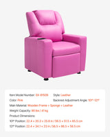 VEVOR Kids Reclining Chair PU Leather Toddler Recliner with Cup Holder (Pink) - Rear View
