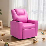 VEVOR Kids Reclining Chair PU Leather Toddler Recliner with Cup Holder (Pink) - Close-Up Angle