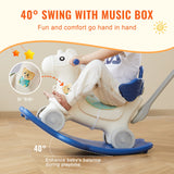 VEVOR 4 in 1 Rocking Horse for Toddlers 1-3 Years, Baby Rocking Horse with Detachable Balance Board, Push Handle and 4 Smooth Wheels, Support up to 80 lbs HDPE Kids Ride on Toy with Sound, Blue - Top-Down View