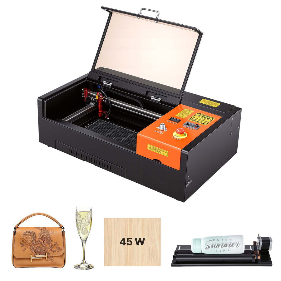 45W CO2 Laser Engraver, 300 x 200 mm, Desktop CO2 Laser Engraver Cutter Machine with Rotary Axis, Air Assist,