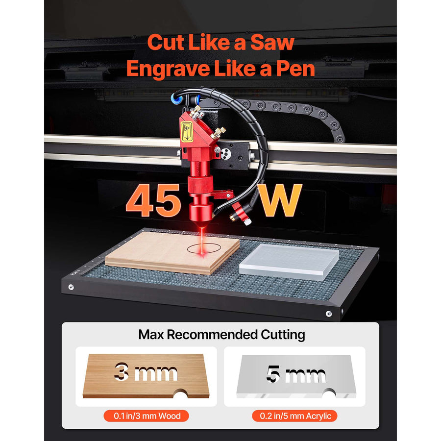 45W CO2 Laser Engraver, 300 x 200 mm, Desktop CO2 Laser Engraver Cutter Machine with Rotary Axis, Air Assist,, image 2