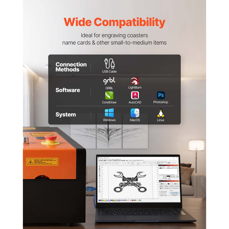 45W CO2 Laser Engraver, 300 x 200 mm, Desktop CO2 Laser Engraver Cutter Machine with Rotary Axis, Air Assist,, image 4