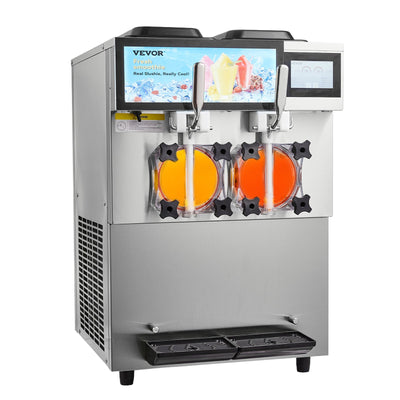 Commercial Slushy Machine, 2 x 12L / 3.17 Gal Double Tanks, Cool and Freeze Modes, Stainless Steel Margarita Smoothie Frozen Drink Maker, Slushie Machine for Party Cafes Restaurants Bars Home