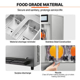 VEVOR Commercial Slushy Machine, 2 x 12L / 3.17 Gal Double Tanks, Cool and Freeze Modes, Stainless Steel Margarita Smoothie Frozen Drink Maker, Slushie Machine for Party Cafes Restaurants Bars Home - 45-Degree Angle