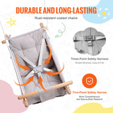 VEVOR Canvas Hammock Swing, 3 Modes Baby Swing Indoor and Outdoor with 5-Point Harness,  and Tree Straps, 150lbs Weight Capacity, Integrated Cushion, Wooden Hanging Swing Seat for Baby to Toddler - Side View