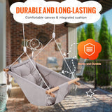 Canvas Hammock Swing, 3 Modes Baby Swing Indoor and Outdoor with 5-Point Harness, and Tree Straps, 150lbs Weight Capacity, Integrated Cushion, Wooden Hanging Swing Seat for Baby to Toddler - Top-Down View