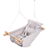 VEVOR Canvas Hammock Swing, 3 Modes Baby Swing Indoor and Outdoor with 5-Point Harness,  and Tree Straps, 150lbs Weight Capacity, Integrated Cushion, Wooden Hanging Swing Seat for Baby to Toddler - Extra Image