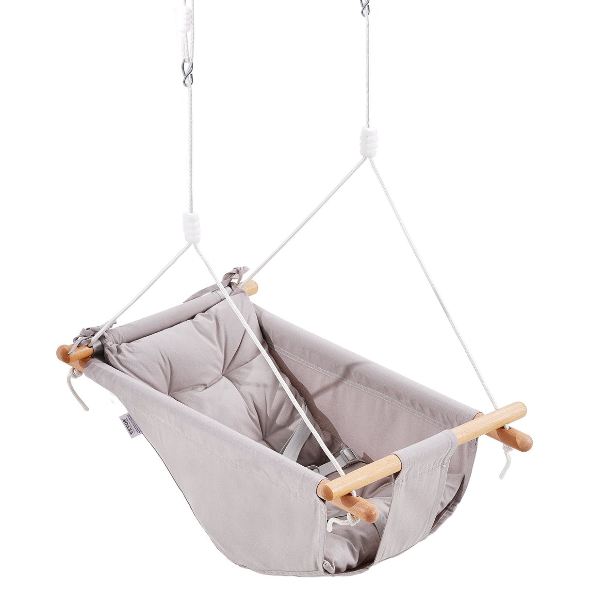 VEVOR Canvas Hammock Swing, 3 Modes Baby Swing Indoor and Outdoor with 5-Point Harness,  and Tree Straps, 150lbs Weight Capacity, Integrated Cushion, Wooden Hanging Swing Seat for Baby to Toddler