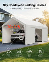 VEVOR Carport Car Canopy 10x20FT Heavy Duty Car Shelter with Sidewalls White - Front View