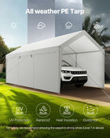 VEVOR Carport Car Canopy 10x20FT Heavy Duty Car Shelter with Sidewalls White - Rear View