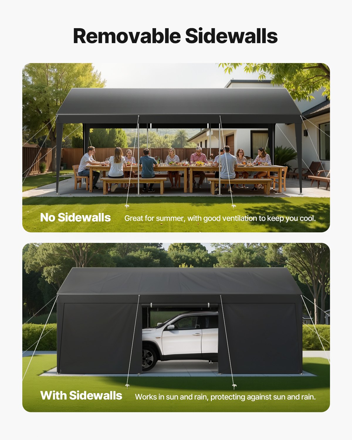 VEVOR Carport Car Canopy 12x20FT Heavy Duty Car Shelter with Sidewalls White