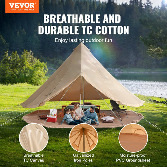 VEVOR Canvas Bell Tent 3m/9.8ft 4-Season Canvas Tent for Camping with Stove Jack