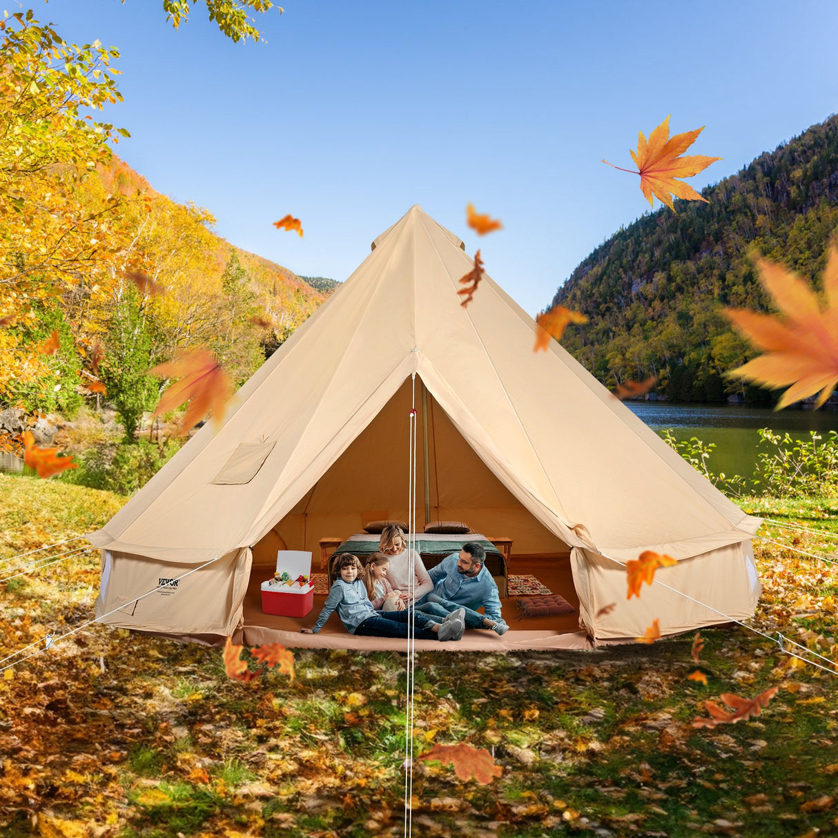 VEVOR Canvas Bell Tent 3m/9.8ft 4-Season Canvas Tent for Camping with Stove Jack