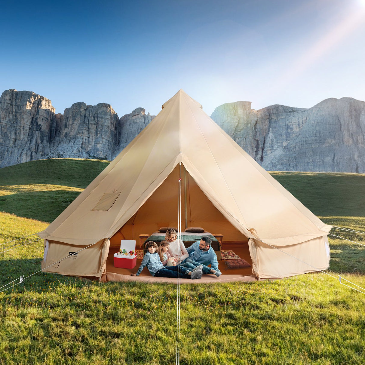 VEVOR Canvas Bell Tent, 4 Seasons 7 m/22.97 ft Yurt Tent, Canvas Tent for Camping with Stove Jack, Breathable Tent Holds up to 12 People, Family Camping Outdoor Hunting Party