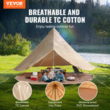 VEVOR Canvas Bell Tent, 4 Seasons 7 m/22.97 ft Yurt Tent, Canvas Tent for Camping with Stove Jack, Breathable Tent Holds up to 12 People, Family Camping Outdoor Hunting Party - Front View