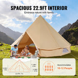 VEVOR Canvas Bell Tent, 4 Seasons 7 m/22.97 ft Yurt Tent, Canvas Tent for Camping with Stove Jack, Breathable Tent Holds up to 12 People, Family Camping Outdoor Hunting Party - Top-Down View