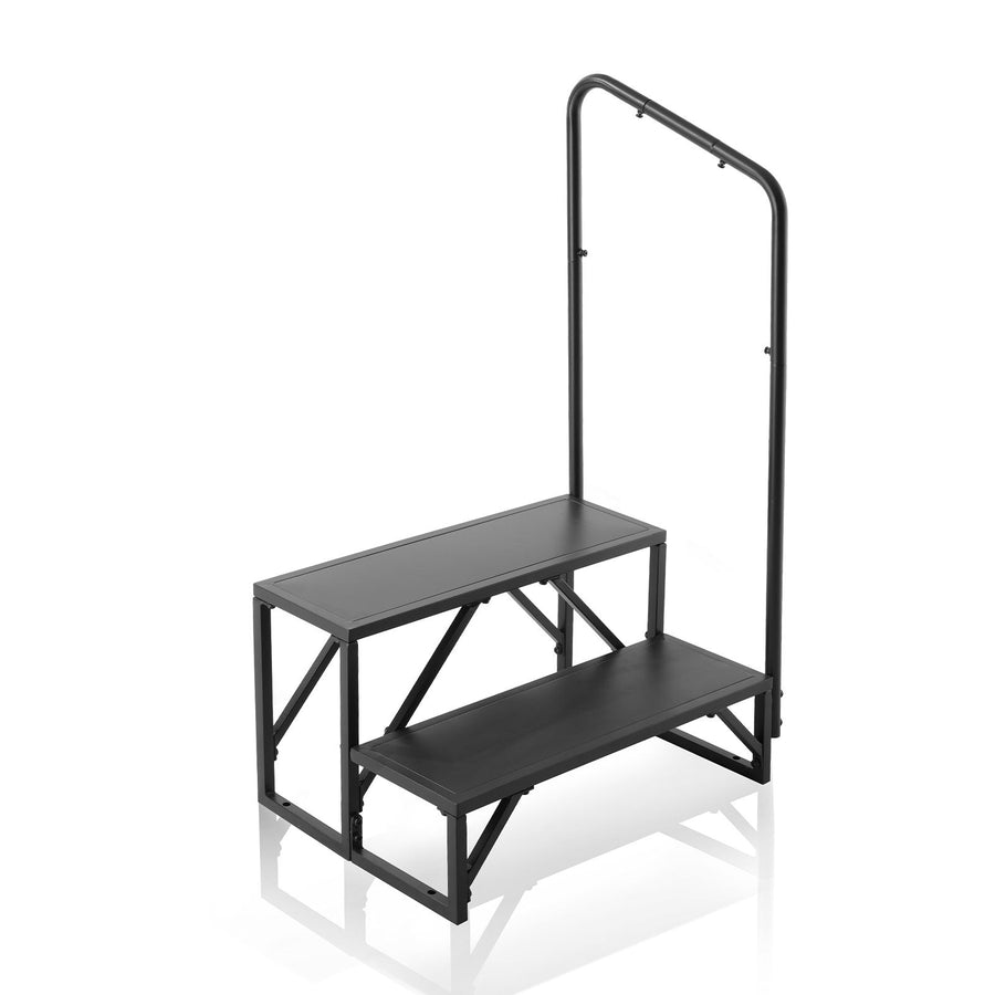 RV Steps, 2-Step RV Stairs, 199.58KGS Load Capacity, Thickened Carbon Steel, With Handrail, Non-Slip Steps for Safe Entry and Exit, Suit for RV, Trailer, Camper Steps