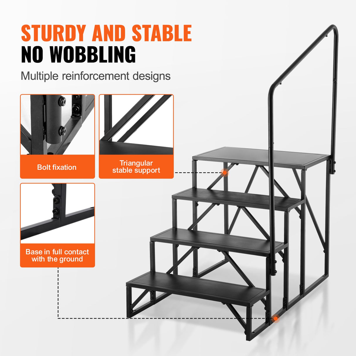 VEVOR RV Steps, 4-Step RV Stairs, 199.58KGS Load Capacity, Thickened Carbon Steel, With Handrail, Non-Slip Steps for Safe Entry and Exit, Suit for RV,