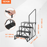 VEVOR RV Steps, 4-Step RV Stairs, 199.58KGS Load Capacity, Thickened Carbon Steel, With Handrail, Non-Slip Steps for Safe Entry and Exit, Suit for RV, Trailer, Camper Steps - Close-Up Angle