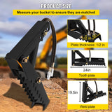 VEVOR 61cm Hydraulic Backhoe Excavator Thumb Attachments Weld On 1.27cm Teeth Thick Steel Plate Assembly 12MM Bolt-On Design with Hydraulic Cylinder - Side View