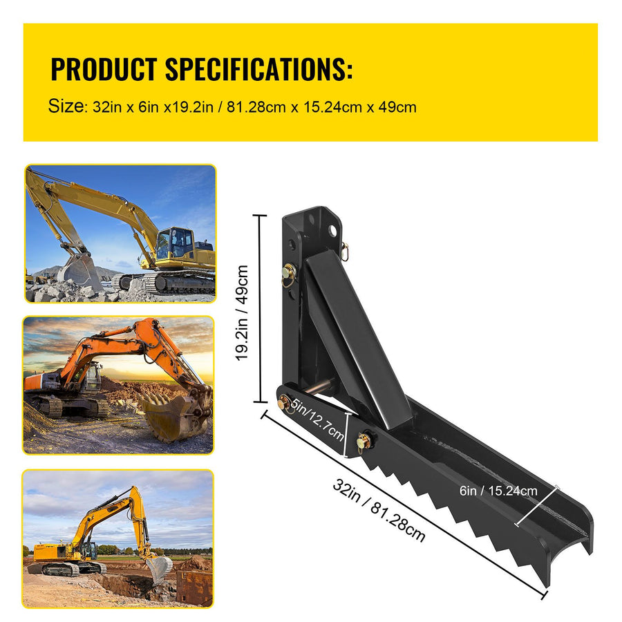 32 inch Backhoe Excavator Thumb Attachments Weld On Adjustable Boom Tractor Excavator 1/2Inch Teeth Thick Steel Plate Assembly 12MM Bolt-On Design