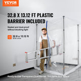VEVOR Dust Barrier Poles, 12 Ft Barrier Poles, Dust Barrier System with 4 Telescoping Poles, Magnetic Zipper, Carry Bag and 32.8x13.12 Ft Plastic Film, for Interior Decoration, Painting