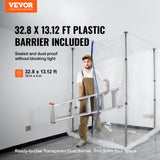 VEVOR Dust Barrier Poles, 12 Ft Barrier Poles, Dust Barrier System with 4 Telescoping Poles, Magnetic Zipper, Carry Bag and 32.8x13.12 Ft Plastic Film, for Interior Decoration, Painting - Front View