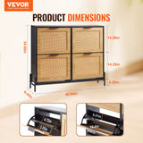 VEVOR Rattan Shoe Storage Cabinet Shoe Storage Organizer with 4 Flip Drawers - Front View