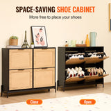 VEVOR Rattan Shoe Storage Cabinet Shoe Storage Organizer with 4 Flip Drawers - Side View
