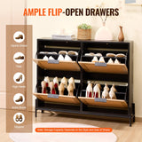 VEVOR Rattan Shoe Storage Cabinet Shoe Storage Organizer with 4 Flip Drawers - Top-Down View