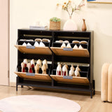 VEVOR Rattan Shoe Storage Cabinet Shoe Storage Organizer with 4 Flip Drawers - Low Angle