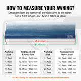 VEVOR RV Awning Fabric Replacement, 3.72m Fabric Length for 3.96mAwning, Heavy Duty 3-Ply 16oz PVC Camper Awning Fabric, Waterproof & UV Protection - 45-Degree Angle