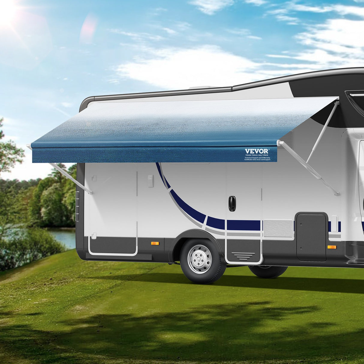 VEVOR RV Awning Fabric Replacement, 3.72m Fabric Length for 3.96mAwning, Heavy Duty 3-Ply 16oz PVC Camper Awning Fabric, Waterproof & UV Protection