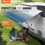 VEVOR RV Awning Fabric Replacement, 6.15m Fabric Length for 6.4m Awning, Heavy Duty 3-Ply 16oz PVC Camper Awning Fabric, Waterproof & UV Protection Outdoor Canopy for RV, Trailer, Motorhome, Blue Fade - Front View