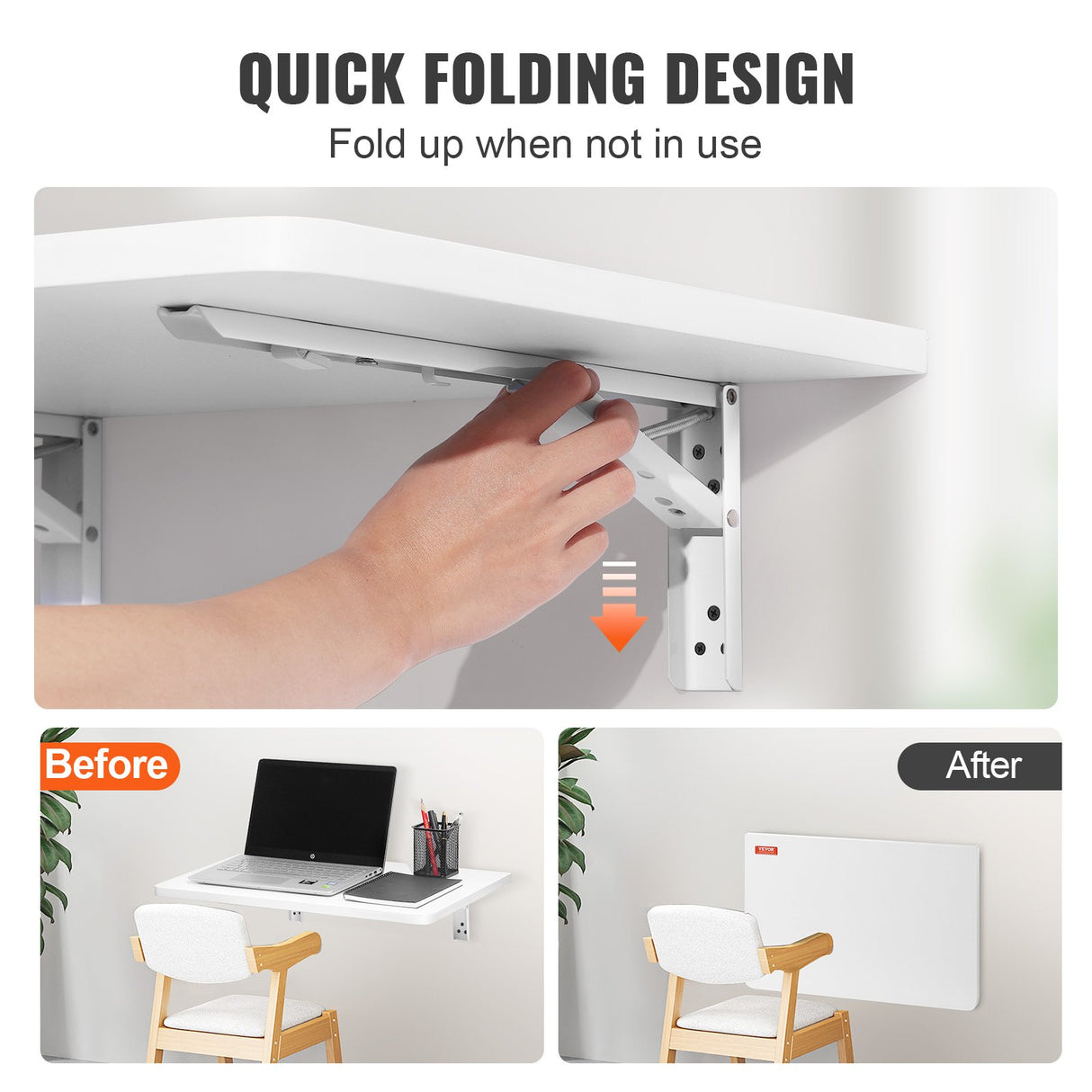 VEVOR Wall Mounted Folding Table, Wall Mount Drop Leaf Tables, Wooden Floating Desk for Dining, Laundry Room, Office, 23.6" x 15.6" Fold Down Desk