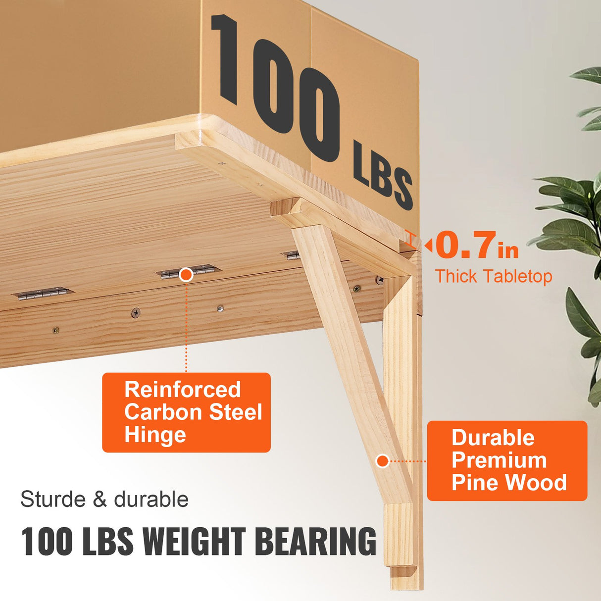 VEVOR Wall Mounted Folding Table, Wall Mounted Drop Leaf Tables, Solid Wood Floating Desk for Dining, Laundry Room, Office, 31.5" x 23.58" x 17.24"