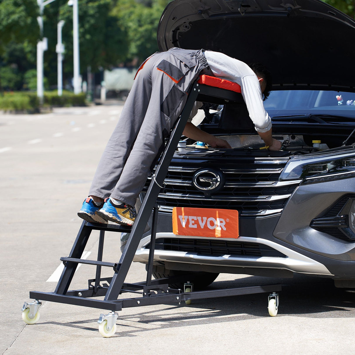 VEVOR Automotive Topside Creeper, with Adjustable Height 48" to 76", 181.44KGS Capacity High Creeper, 4 Swivel Caster Wheels, Heavy Duty Foldable