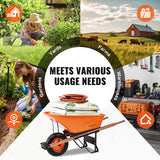 VEVOR Wheelbarrow Cart One Wheel 6 Cu Ft Garden Dump Cart 330 lbs Utility Cart - Rear View