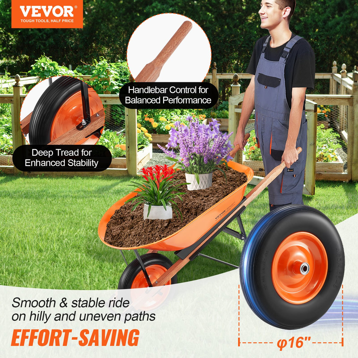 Wheelbarrow Cart One Wheel Garden Dump Cart 330 lbs Yard Utility Cart